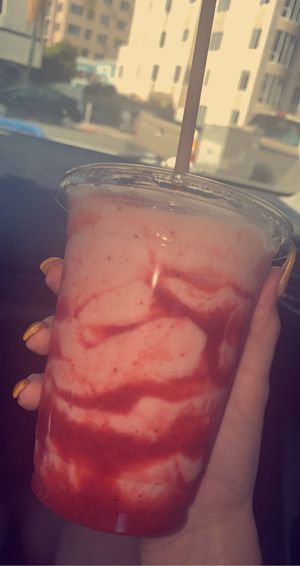 strawberry milkshake at Evolution Fast Food in San Diego