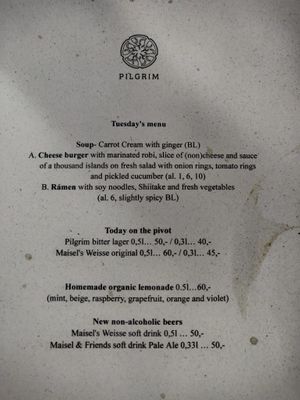 Today’s menu  at Pilgrim in Brno