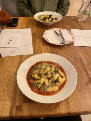 Gnocchi with tomato sauce and Gnocchi with portobello bacon  at Pilgrim in Brno