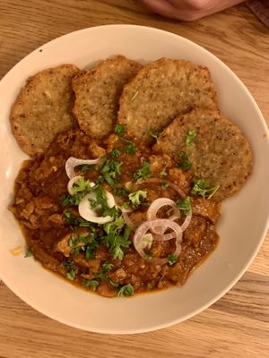 beer goulash made with soy chunks and hashbrowns  at Pilgrim in Brno