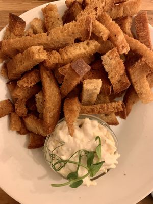 “slama” with garlic & ‘cheese’ dip  at Pilgrim in Brno