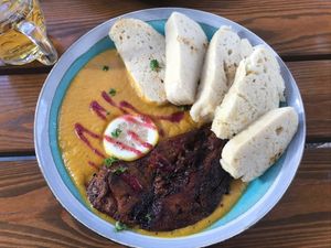 Traditional czech meal with very tasty dumblings. at Pilgrim in Brno