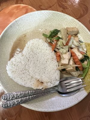 Tofu veg and rice   at Kung's Cafe in Vientiane