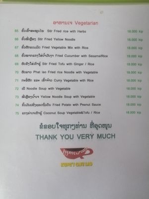 Veggie menu at Kung's Cafe in Vientiane