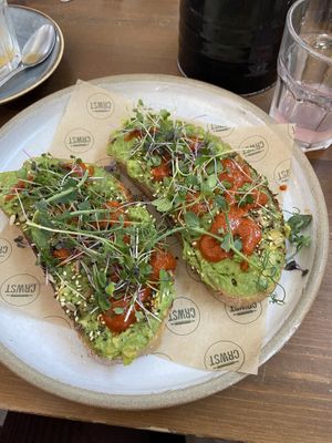 vegan avocado toast with harissa   at Crwst in Cardigan