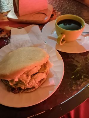 Arepa vegana ( aguacate, berenjena, pimentón,quinua) at Coffee Romance in Quito