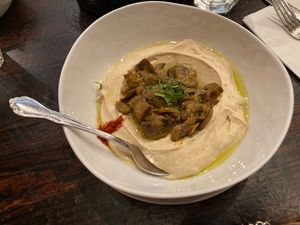 Mushroom hummuss  at Hummus Kitchen - Murray Hill in New York City