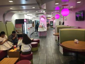 Inside seating at 16 Handles - 3rd Ave in New York City