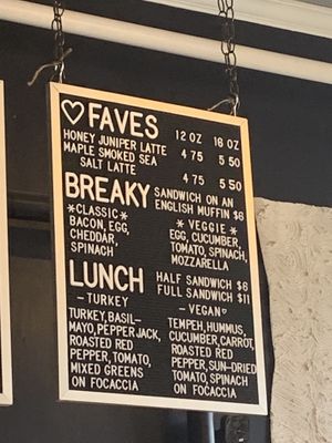 Menu at The Proper Cup in Portland