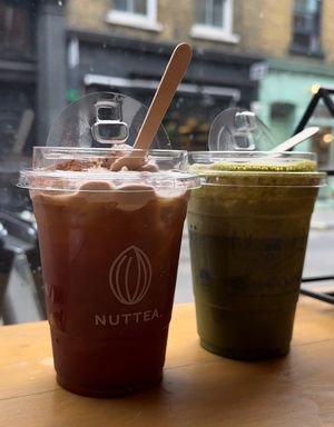 Chocolate cream on earl grey, Matcha with cream at NUTTEA - Soho in London