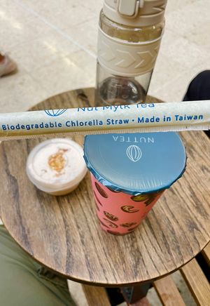 Hot Taro milk tea with cream  at NUTTEA - Soho in London