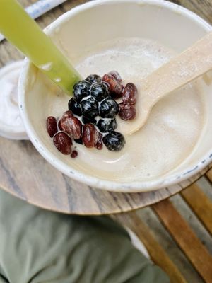 Hot classic bubble tea with added red bean  at NUTTEA - Soho in London