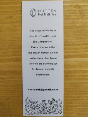 Back of business card at NUTTEA - Soho in London