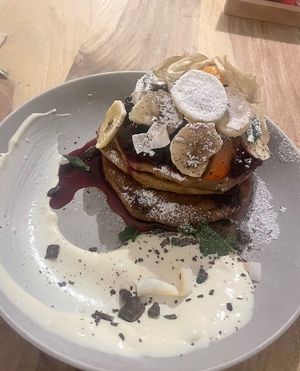 Chocolate and banana pancakes   at FACTORY GIRL Restaurant in Berlin