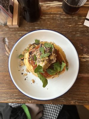 Plant based pancakes, with carrot jam and creamm  at FACTORY GIRL Restaurant in Berlin