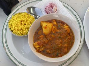 Gobi aloo (90 baht) with yellow rice (20 baht)  at Indian Food - Food Stall in Hua Hin