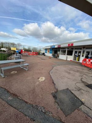Outside seating directly opposite Greggs. There is no inside seating at Greggs in Rainham
