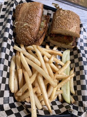Madison Philly with vegan cheeze and a side of friesd  at The Green Owl Cafe in Madison