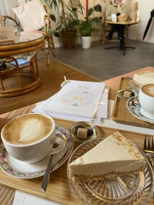 Vegan Cheese Cake and Oat Cappuccino   at Postbar in Bruges