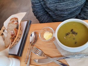 soup and bread - with vegan butter at Postbar in Bruges