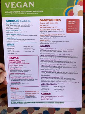 Vegan menu at Lounges - Cofio Lounge in Carmarthen