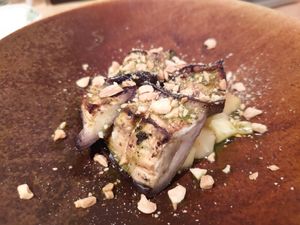 Eggplant, parsnip, basilicum, almond at Kale & de Bril in Goes