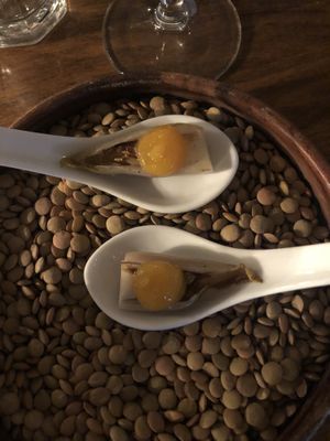 First course, aperitif snack: grilled chicory with apricot at Kale & de Bril in Goes