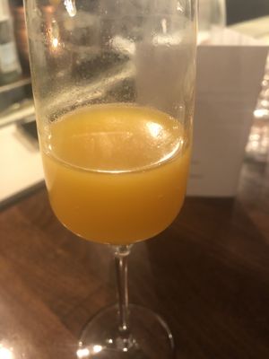 Drink sixth course/dessert: mango with alcohol free cava. at Kale & de Bril in Goes