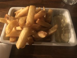 French fries with veganaise that accompanied the main course. They were soaked in local seawater so there was no need to add salt.  at Kale & de Bril in Goes