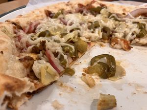 Original crust with vegan sausage and cheese, onions, and jalapeños  at Mod Pizza in Lutz