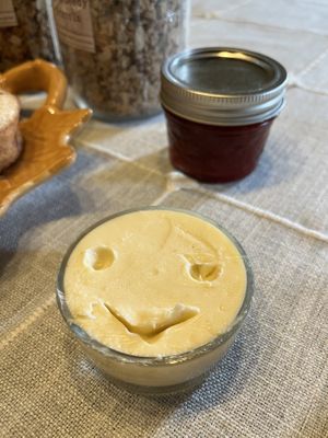 Smiley face in the vegan butter ❤️   at Black Sheep Inn in Hammondsport