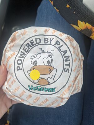 Cutest packaging! at VeGreen Burger in Kennesaw