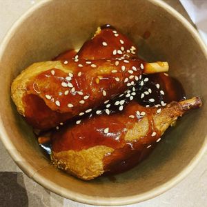 Drumsticks with sesame sauce!  at VeGreen Burger in Kennesaw