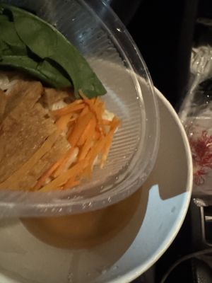 Ramen noodles is separated from the broth   at VeGreen Burger in Kennesaw