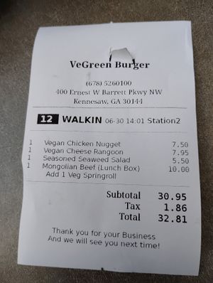  at VeGreen Burger in Kennesaw