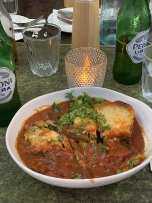 Our accidental lasagne and non alcoholic beer  at Il Forno Pizzeria in Palm Cove