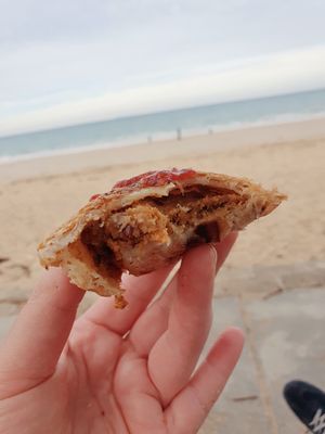 Sweet potato and pumpkin pastie at Bells Bakery in Torquay