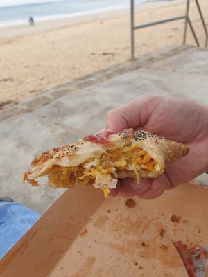Curried cauliflower pastie at Bells Bakery in Torquay
