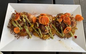 Cachapa shareable plate - vegan version - wonderful blend of flavors and presentation was beautiful at Cocha in Baton Rouge