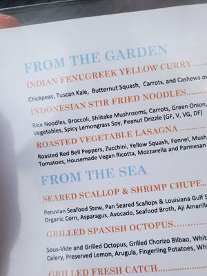 Dinner menu options at Cocha in Baton Rouge