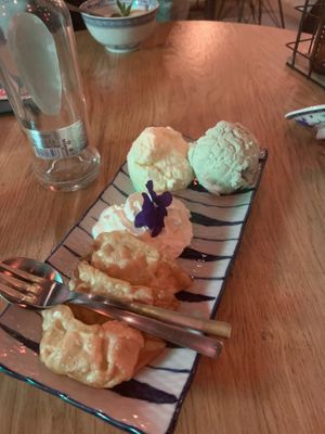sweet dumplings with ice cream  at Xu Noodle Bar in Tilburg