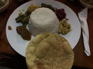 Vegan rice and curry served  at Raha Ella in Ella