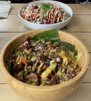 Winter Warmer bowl (near), Chickpea Bowl (far)  at The View in Swansea