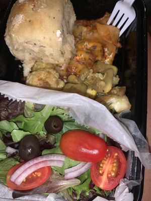 Lasagna, roll, & side salad. Loved it!! My dad who isn’t vegan even loved it  at Plant Based Sweets by Lotus - temporarily closed in Baton Rouge