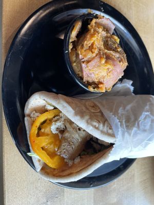 Gyro with smashed sweet potato side at The Wild Cow in Nashville