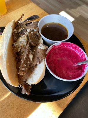 French dip with soup of the day (which rotates) at The Wild Cow in Nashville