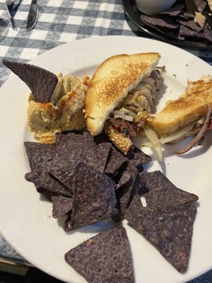 Patty Melt with side of hummus and chips  at The Wild Cow in Nashville