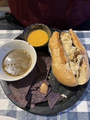 French Dip with side of queso and chips  at The Wild Cow in Nashville
