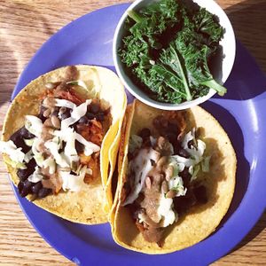 Sweet Potato Tacos with black beans, lime slaw, toasted pumpkin seeds and house-made jerk sauce at The Wild Cow in Nashville