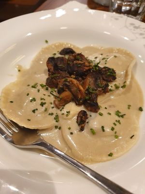 Vegan mushroom ravioli - good but a bit salty and pasta could've been more delicate at The Nutcracker in Mumbai